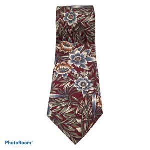 Golden House Burgundy Blue Botanical Floral Tie